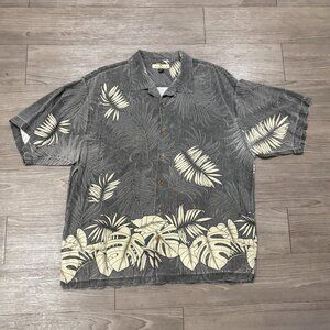 Tommy Bahama 100% Silk Aloha Hawaiian Shirt Mens XL Short Sleeve White Gray